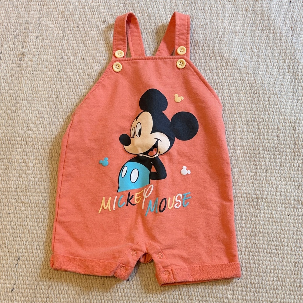 5/$10 Disney Kids Overalls - Bright Orange with Mickey Mouse